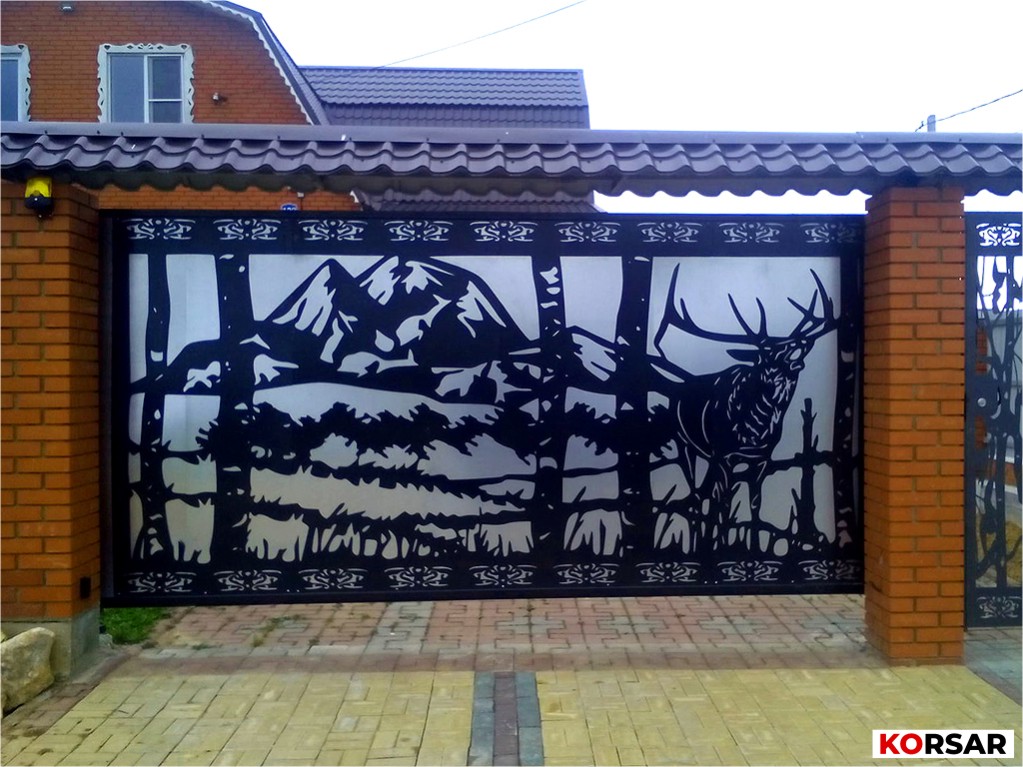 Откатные ворота с узорами Откатные ворота с узорами